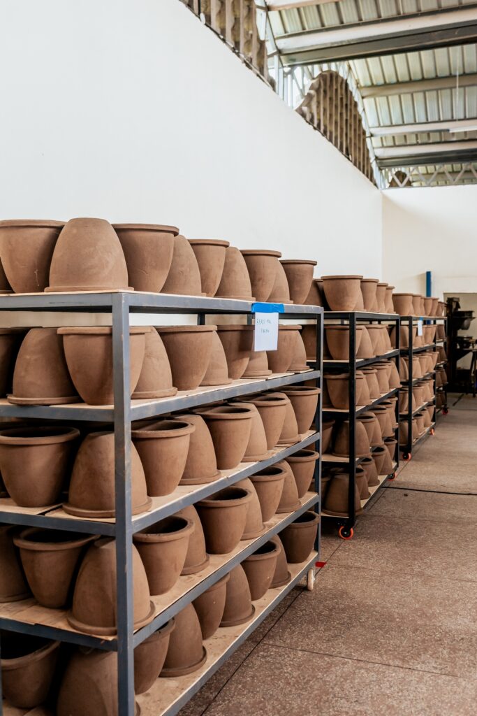 Rows of clay water filters